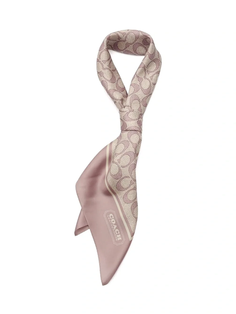 New Coach Pink & Cream Printed Signature Silk Bandana Scarf